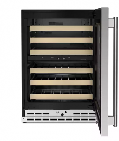 24" KitchenAid Undercounter Wine Cellar with Full-Extension Wood Front Racks - KUWR524SPS