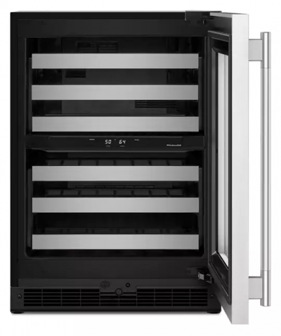 24" KitchenAid Undercounter Wine Cellar with Full-Extension Metal-Front Racks - KUWR324SSB